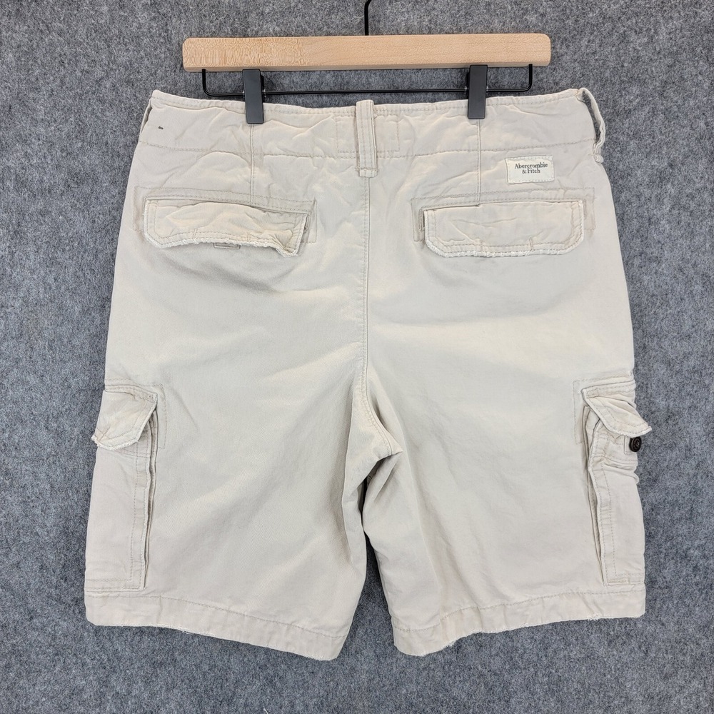 Abercrombie Fitch Shorts Mens 32 Khaki Tan Heavy Cargo Distressed Military Y2K - Picture 2 of 14